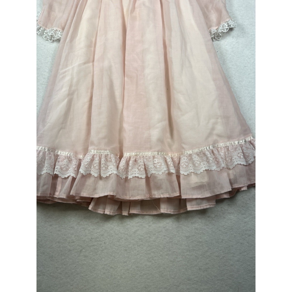 VTG 70's/ 80's Jeunes Filles GUNNE SAX Pink Lace Trim Dress Girls Size 5 - Picture 6 of 16